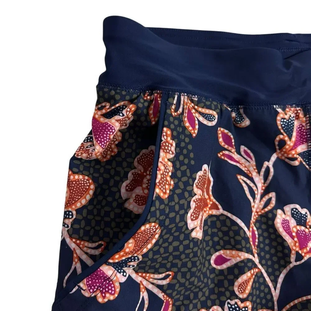 Lands End Women’s 3” Swim Shorts Size 4 Deep Sea Navy Floral Mix Quick Dry Pocke